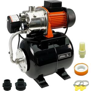 HoldwellS 115V Shallow Well Jet Pump with 5 Gallon Pressure Tank 1320 GPH Stainless Steel Automatic Water Booster Pump with Pressure Switch & Gauge, 164ft Max Head, 1.5HP Home Irrigation System