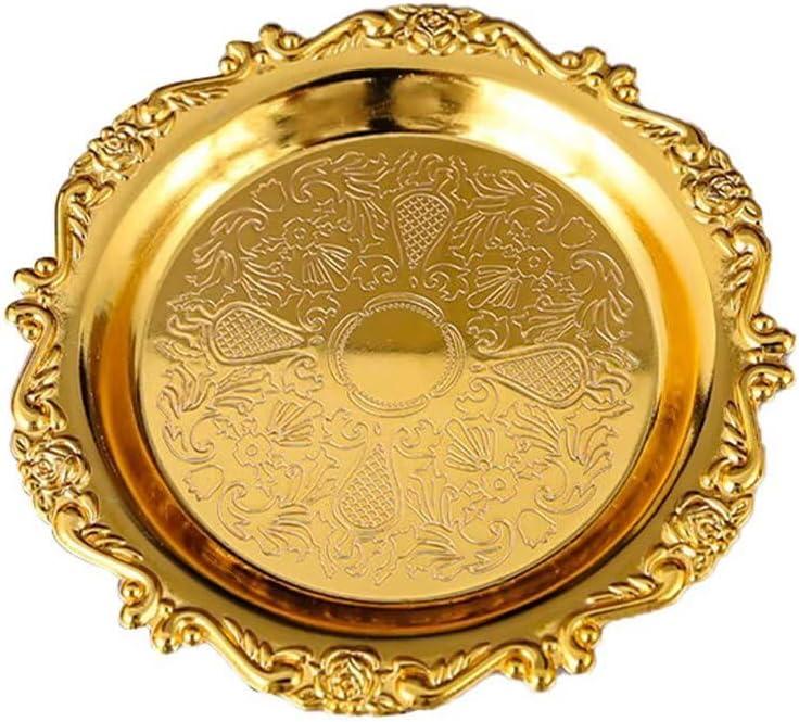 Round Decorative Tray 7.9in Metal Dessert Plates Vintage Coffee Table Tray for Snacks Fruit Gold