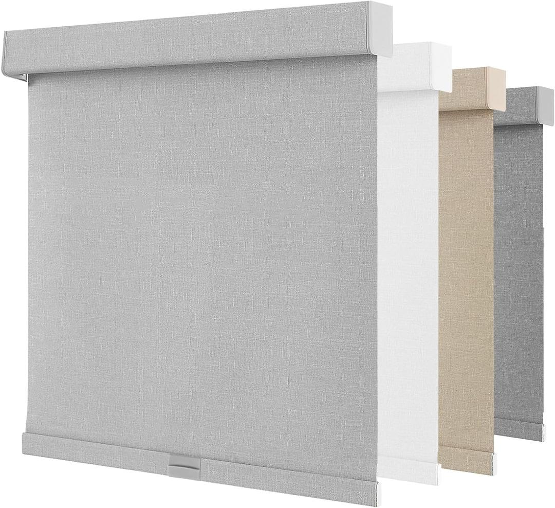 NUTRO CHILL Blackout Window Blinds Cordless, Spring System Window Shades with UV Protection Thermal Insulated Linen Fabric, Roller Blinds for Home Office(40''x72'', Light Grey)