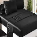 Niagara Satin Queen Bed Sheet Set 4 Pieces Black Silky Smooth Bridal Satin Deep Pocket Fitted, Flat, 2 Pillow Cases Wrinkle Stain, Fade Resistant (Black Satin, Queen)