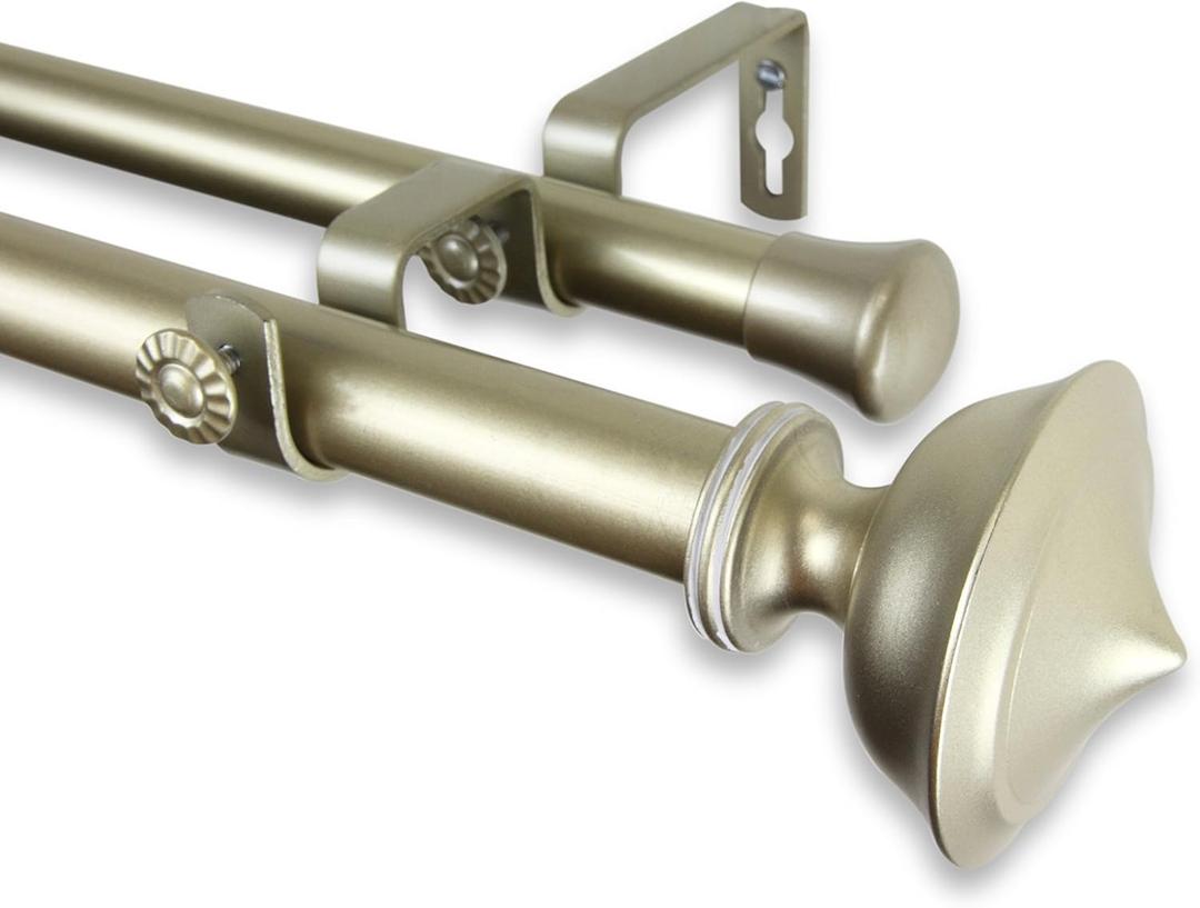 Rod Desyne 1" Leopold Double Curtain Rod, 120-170", Light Gold