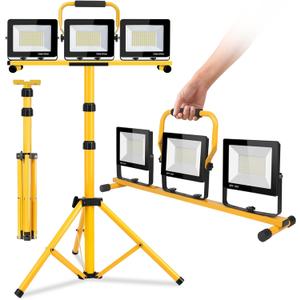 22000 Lumen Work Lights with Stand, 3 Adjustable Head LED Work Light, with Adjustable and Foldable Tripod Stand, Waterproof Lamp with Individual Switch with 6500 Kelvin Color (3-Head)