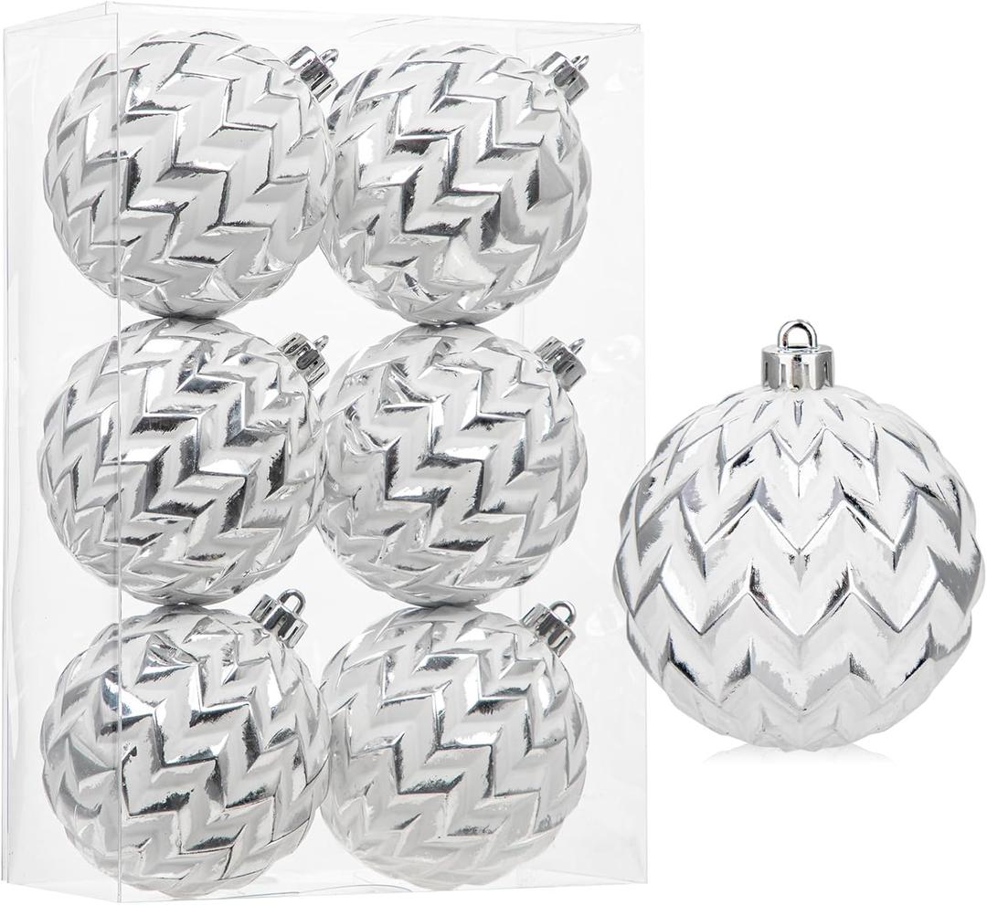 Briful 80mm/3.5" Rustic Christmas Ball Ornaments 6PCS White and Silver Textured Vintage Xmas Balls Decorative Baubles for Christmas Tree Wreath Garland Holiday Farmhouse Home Decor