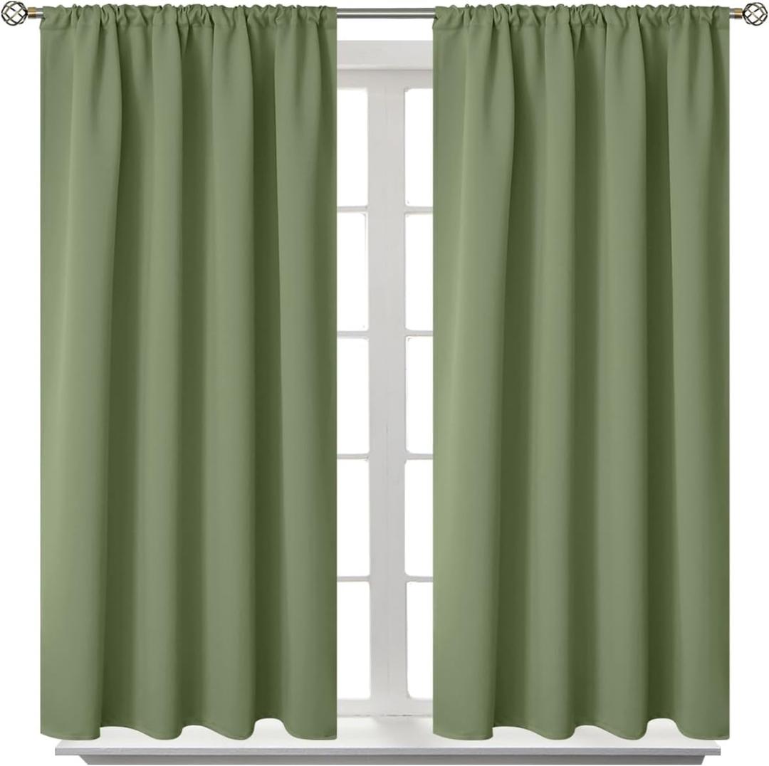 BGment Short Blackout Curtains 40 Inches Length - Rod Pocket Thermal Insulated Room Darkening Window Drapes for Kitchen Bedroom Bathroom, Olive Green, 2 Panels, 42 x 40 Inch