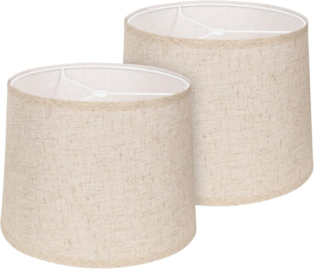 Lamp Shades Set of 2 - Drum Lampshades 11.4" x 12.9" x 9.8" Inches, Fabric Medium Replacement Lampshades for Table Lamp, Floor Lamp, Assembly Required, Spider,Linen (Beige)