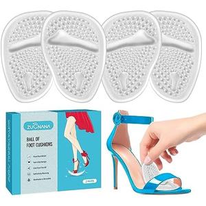 ZUCNANA Ball of Foot Cushions (2 Pairs Gel Shoe Inserts), Heel Inserts for Women, Non Slip Heel Pads, Heel Cushions for Women Foot Pain Relief and Comfort, One Size Fits Any (Clear)