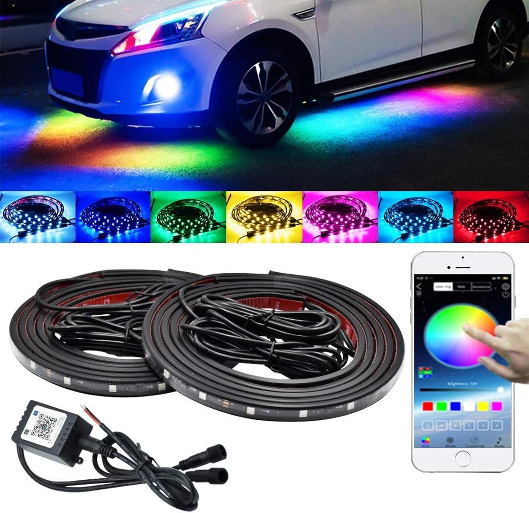 Car Underglow LED Light Kits,Bluetooth 4.0 RGB Color LED Strip Lights with App Control,Sync to Music 4 PCS(2x59 + 2x35 inch) Waterproof for All Cars.