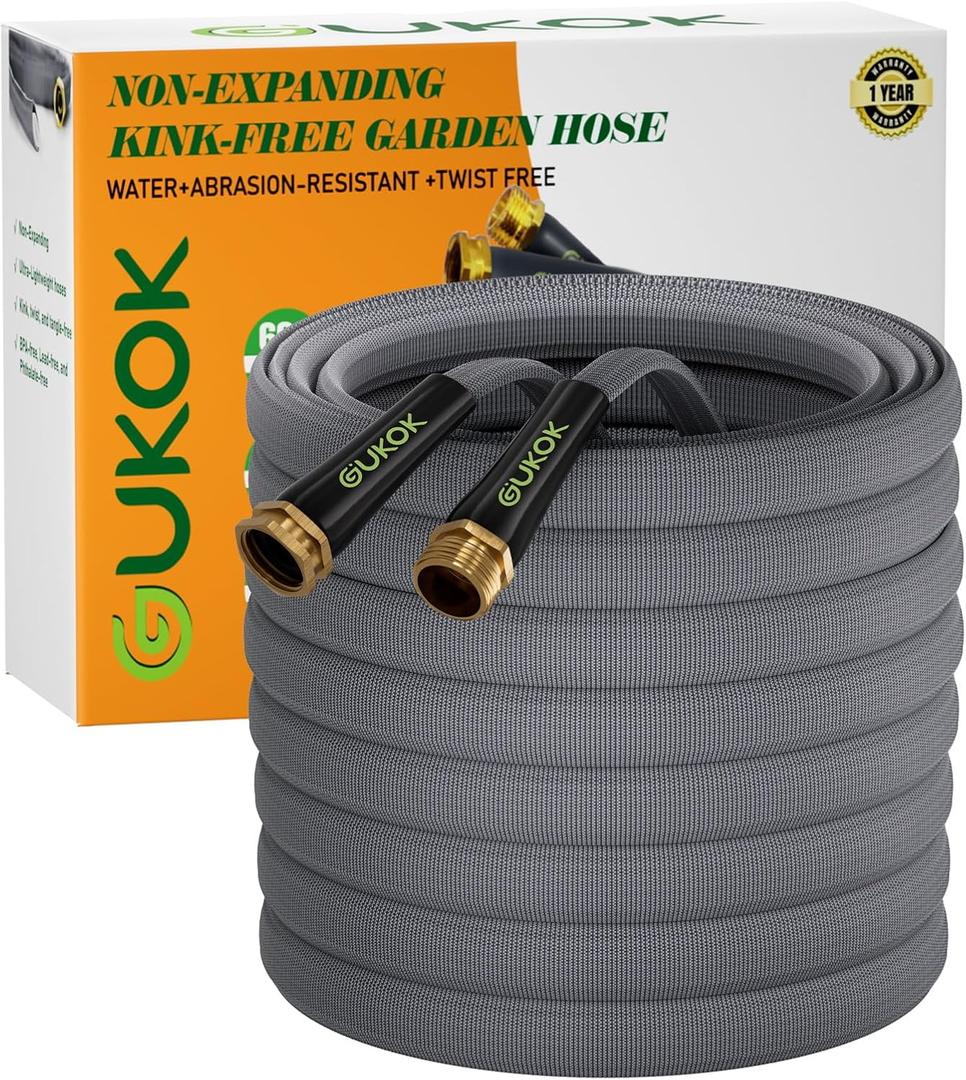 Garden Hose 100 FT, Non-Expanding Water Hose, Ultra-Light & Flexible, Burst-Resistant, Kink-Free, High-Pressure Garden Hose All-Weather Use for Lawns, Gardens, and Outdoor Cleaning (Gray)