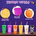 Yoiemivy 24 Pack Halloween Plastic Cups Bulk 24 oz Reusable Halloween Party Cups Cute Ghost Tumblers with Lids and Straws for Party Drinkware Supplies