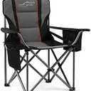 FAIR WIND Oversized Fully Padded Camping Chair with Lumbar Support, Heavy Duty Quad Fold Chair with Cooler Bag, Support 450 LBS, Black