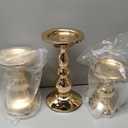 3 Sets Gold Pillar Candle Holders Metal Candle Holders for Pillar Candles, LED Flameless Candles 5.31, 6.50, 8.46 Inch Tall for Table Centerpiece, Fireplace Decor