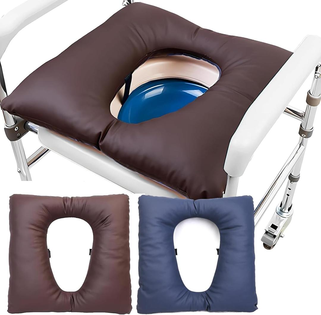 Bedside Commode Cushion - Washable 16.5" X 16.5" Thick Pad PU Cover with Fixing Straps for Commode Chair,Portable Toilet Seat Cushion for Seniors Raz Shower Chair Seat,Brown (normal)