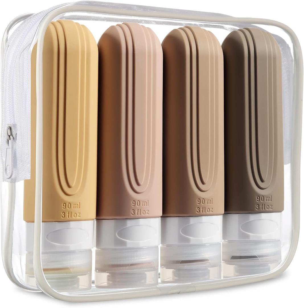 Mrsdry Travel Bottles for Toiletries, Tsa Approved 3oz Travel Size Containers BPA Free Leak Proof Refillable Liquid Silicone Squeezable Travel Accessories for Shampoo Conditioner Lotion (4 Pack) (Apr)