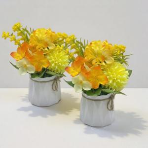 2 Pcs Orange Flowers Fake Hydrangeas Potted Plant Centerpiece Table DecorationsFaux Hydrangea Flowers in Vase Silk Chrysanthemum Floral for Outdoor Guest Room Coastal Bathroom Counter Decor