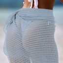 Geyoga Women Crochet Cover up Skirt Triangle Shawl Hollow Out Bikini Mermaid Skirt Bathing Suit Cover up Beach Skirt (Blue)