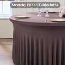 6 Pack Brown Spandex Round Tablecloths for 60 inch Table, Wrinkle Free Stretchy 120inch Fitted 5FT Round Table Cover Cloths with Skirt for Wedding Party Dining Banquet