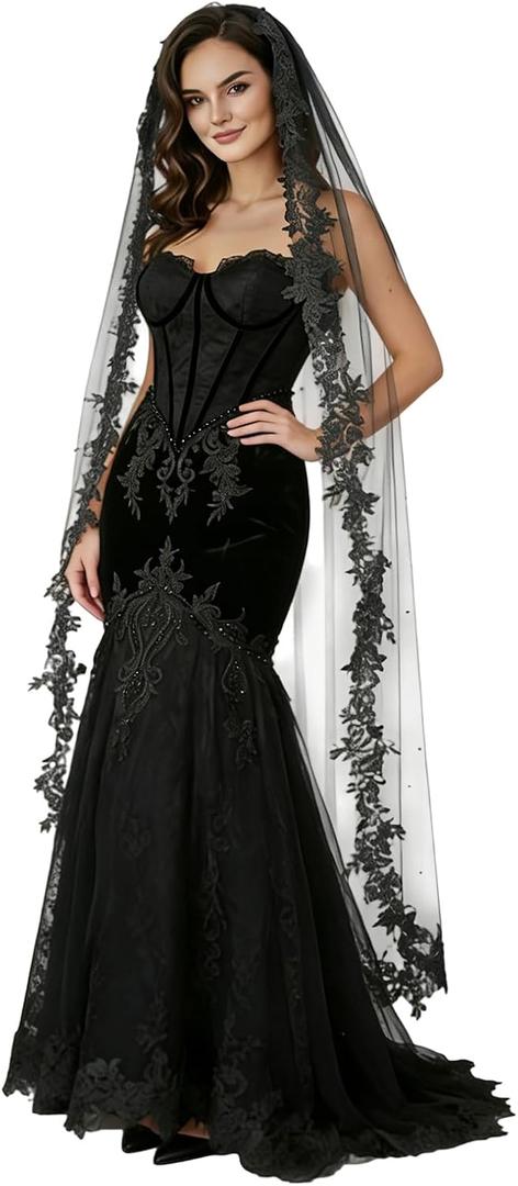 Wedding Veil Lace 1 Tier Cathedral Length Fingertip Length Bride Veil with Metal Comb