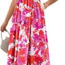 Duigluw Women's Casual Summer Midi Dresses 2025 Puffy Short Sleeve U Neck Boho Floral Flowy Maxi Dress (Large)