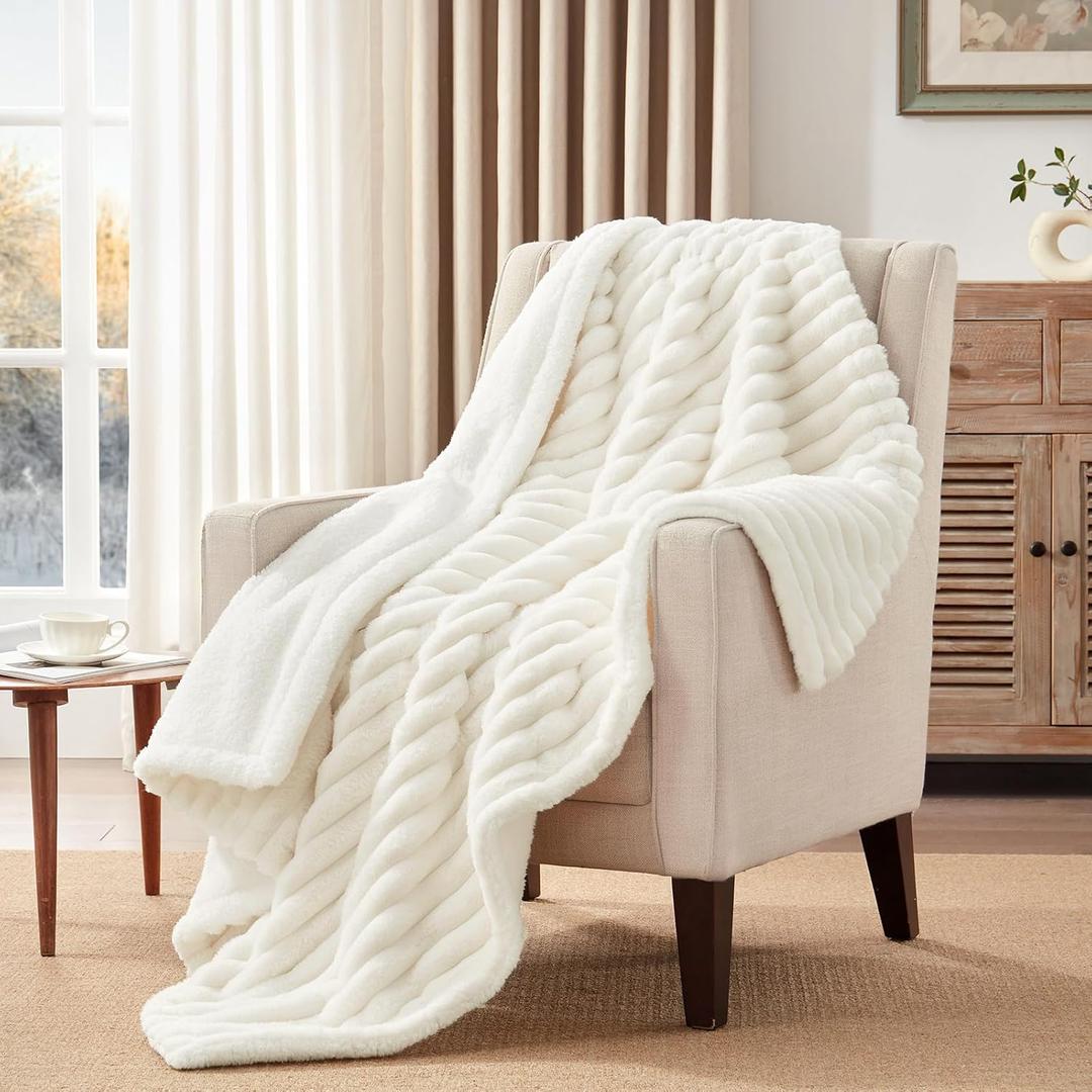 Westinghouse Electric Blanket Heated Throw, Super Cozy Luxury Polyester with 6 Heating Levels & 2-10 Hours Auto Off, Fast Heating & Overheat Protection, 50x60 Inch, Beige (Ivory Stripe)