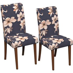 Stretch Dining Chair Covers Set of 2,Floral Print Chair Covers,Soft Removable Washable,Pet Friendly Furniture Protector,Universal Chair Slipcovers for Home, Kitchen,Ceremony Dining Room Seat (Dark Gray Magnolia Flowers)
