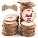 LovesTown 50pcs DIY Craft Unfinished Wood kit,2.4-3 Inches Bark Wood Slices Unfinished Wood Disc with Hole DIY Wooden Ornaments for Wedding Decorations Christmas Ornaments