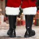 Men's Black Santa Claus Boots-Premium Faux Leather Wide Calf Santa Combat Shoes Adult Men with Non-Slip Sole, Christmas Footwear for Halloween Parties & Cosplay (9- 9.5)