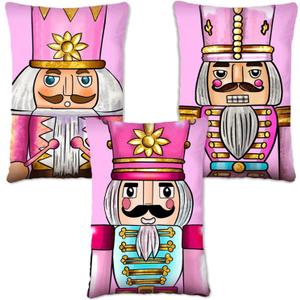 Undergo Merry Christmas Tree Nutcracker Decorative Throw Pillow Covers 12 x 20 Set of 3 - Pink Outdoor Home Decor, Ornaments Winter Holiday Party Decorations Cushion Case