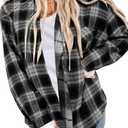 Asiertiy Womens Buffalo Plaid Flannel Shirt Long Sleeve Collar Button Down Blouses Lightweight Tops (Black, S)