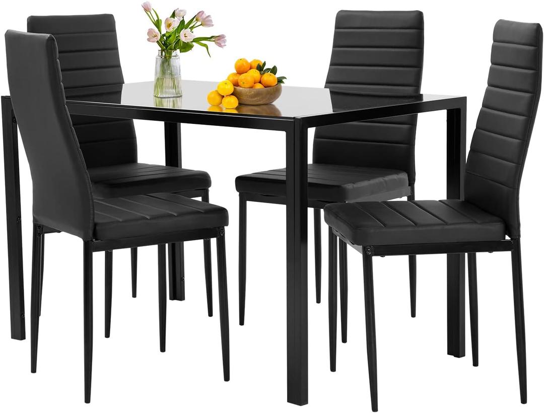 FDW Dining Room Chairs Set for Small Spaces Kitchen Chairs for 4 [Home Furniture Rectangular Modern (Black), 20 x 16x 38 inches