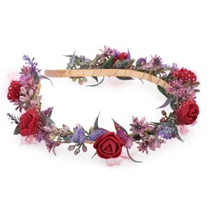 Women's Red Flower Crown Headband - Lace and Foam Hairband with Rose Floral Decoration, Suitable for Weddings, Parties, and Everyday Wear for Women