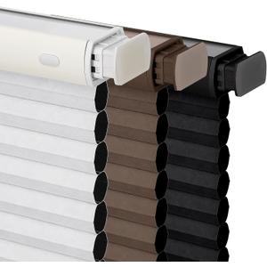 Joydeco No Tools No Drill Window Blinds for Indoor Windows, Blackout Shades Cellular Shades Cordless, No Drill Blinds for Windows, Window Shades for Home, Bedrooms, Doors (Dark Brown, 27" W x 64" H)