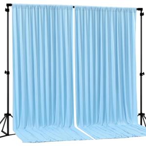 Blue Backdrop Curtains 2 Panels - Wrinkle-Free Light Blue Curtains Polyester Photography Drapes Photo Background for Baby Shower Birthday Party Decorations- 8 X10FT (Blue)