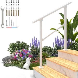 Hand Rails for Outdoor Steps, 3 Step Handrail Stair Railing for Seniors for Porch Railing Deck Hand Rail Easy to Install and Sturdy (White)