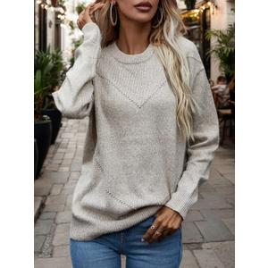 Womens Crew Neck Long Sleeve Knitted Sweaters Solid Color Loose Trendy Casual Dressy Sweater Apricot XL