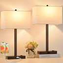 21" Touch Bedside lamps with 2 USB & AC Outlets, 3-Way Dimmable Bedside Table Lamps Set of 2 for Bedroom Living Room Office Reading, White Shade Lamps for Night Stands, 2700K LED Bulbs Included