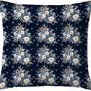 Welshower Navy Blue Christmas Winter Floral Pillow Covers 18x18, Rustic Christmas Decor, Snowflake Xmas Pinecone Botanical Decorative Throw Pillow Covers for Couch Sofa Bedroom Living Room