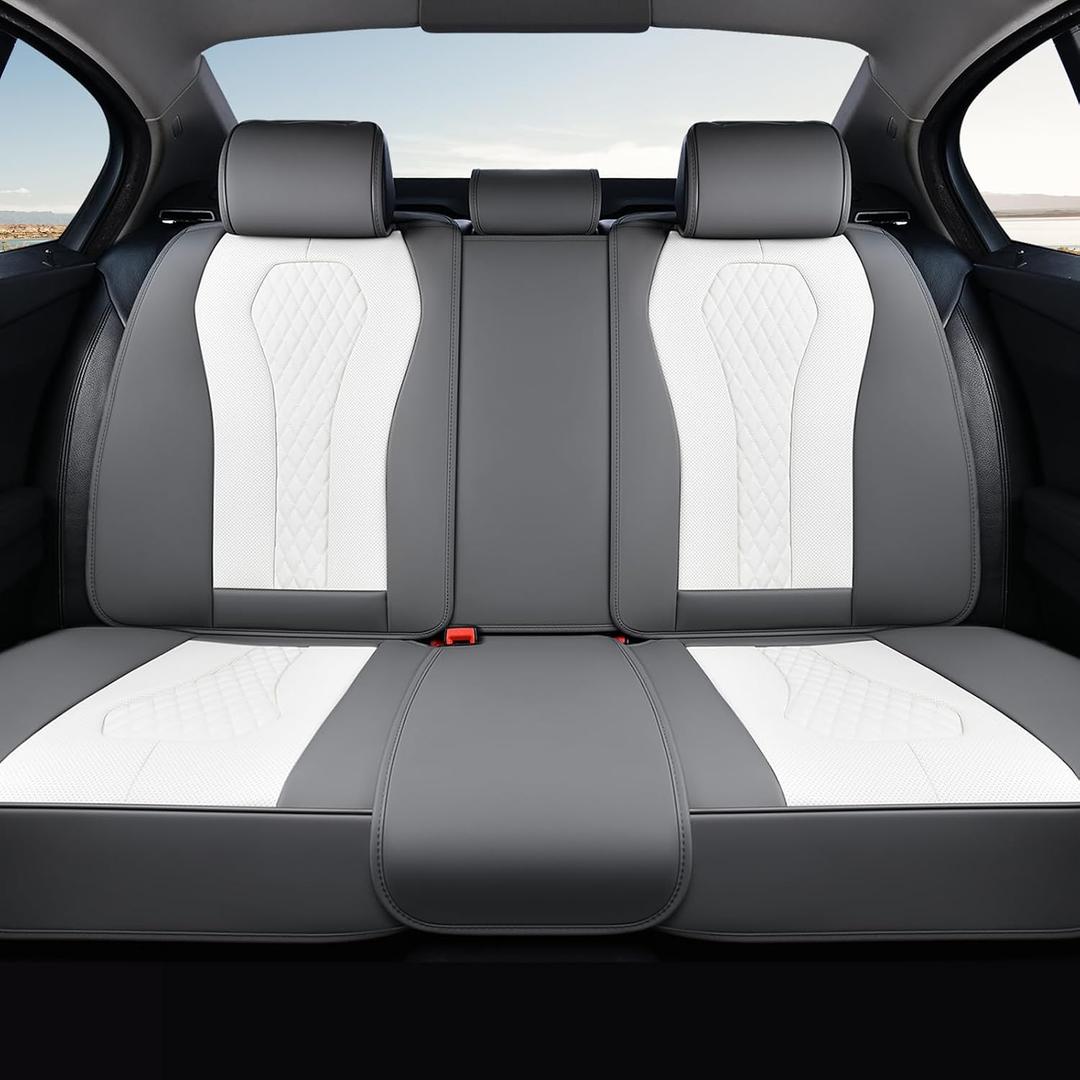 Coverado Rear Seat Covers, White Car Seat Cover, Back Seat Cover, 3-Pieces Luxury Car Seat Cushion, Leather Seat Cover Seat Protector Universal Fit Most Cars