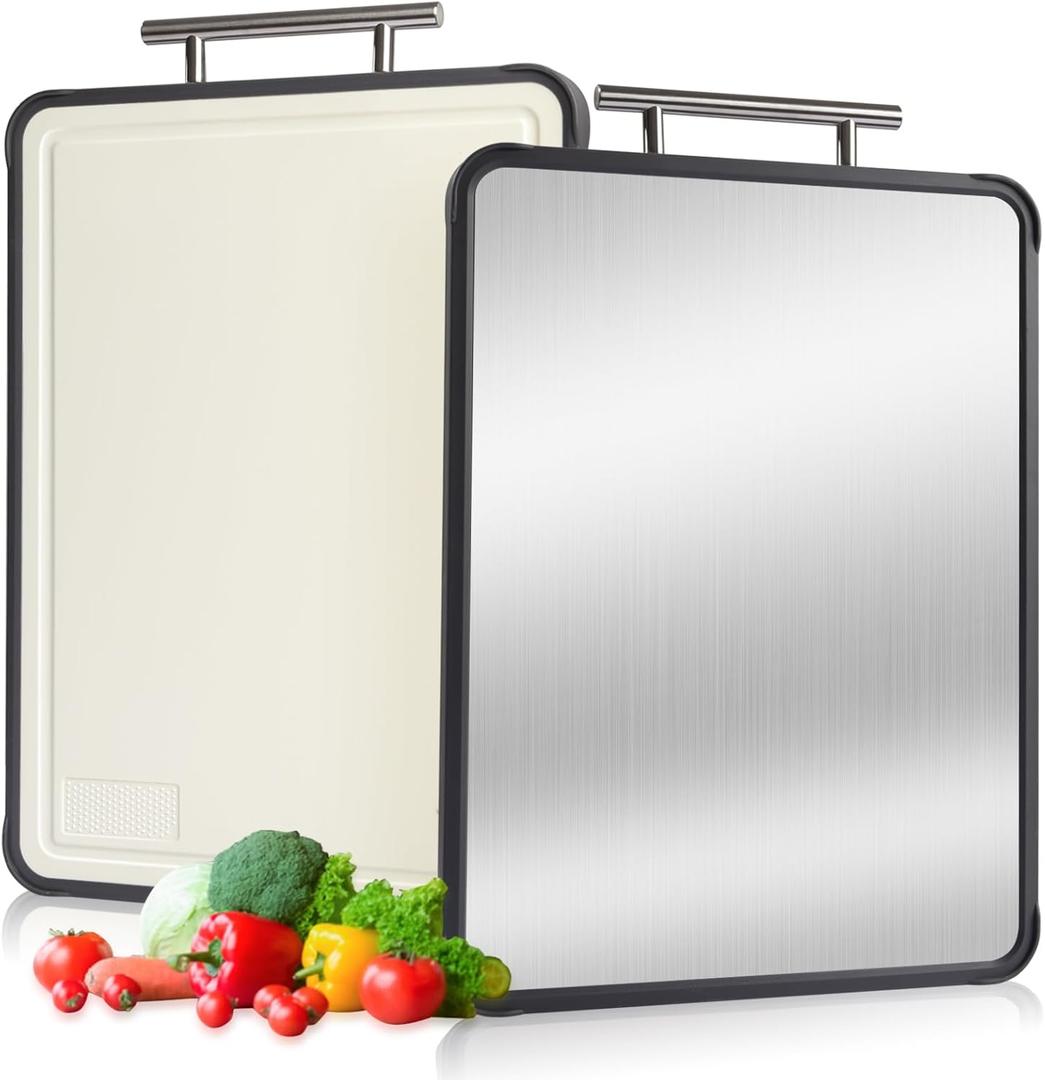 Titanium Cutting Boards for Kitchen, PTYTIFY Metal Cutting Board Non Toxic, Double Sided Chopping Board with Pure Titanium and Wheat Straw PP for Meat, Vegetables and Fruits Dishwasher Safe