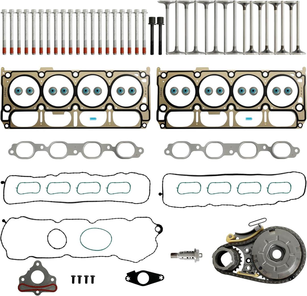 5.3 Engine Rebuild Overhaul Kit Timing Chain Kit & Head Gasket Bolt Set/Intake Exhaust Valve Fit For GM L83 Gen 5 Chevy Tahoe Suburban Silverado GMC Sierra 1500 Yukon 5.3L 2014-2020 HS26744PT 76291V