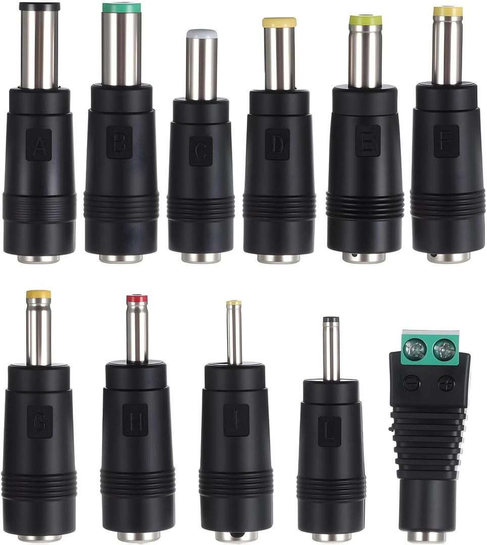 DC Adapter Plug, 11 Pcs Universal 5.5 mm x 2.1 mm DC AC Power Adapter Tips Connector Charger Adapters Kit Power Supply Plug Jack Tips for Led Strip, Laptop