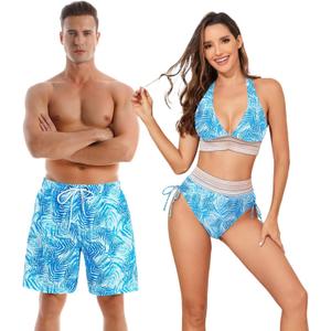 Couples Matching Swimwear Swimsuit,Women Two Piece Bathing Suit Bikini Set Mens Swimtrunks Couples Sold indivually (X-Large, Blue)