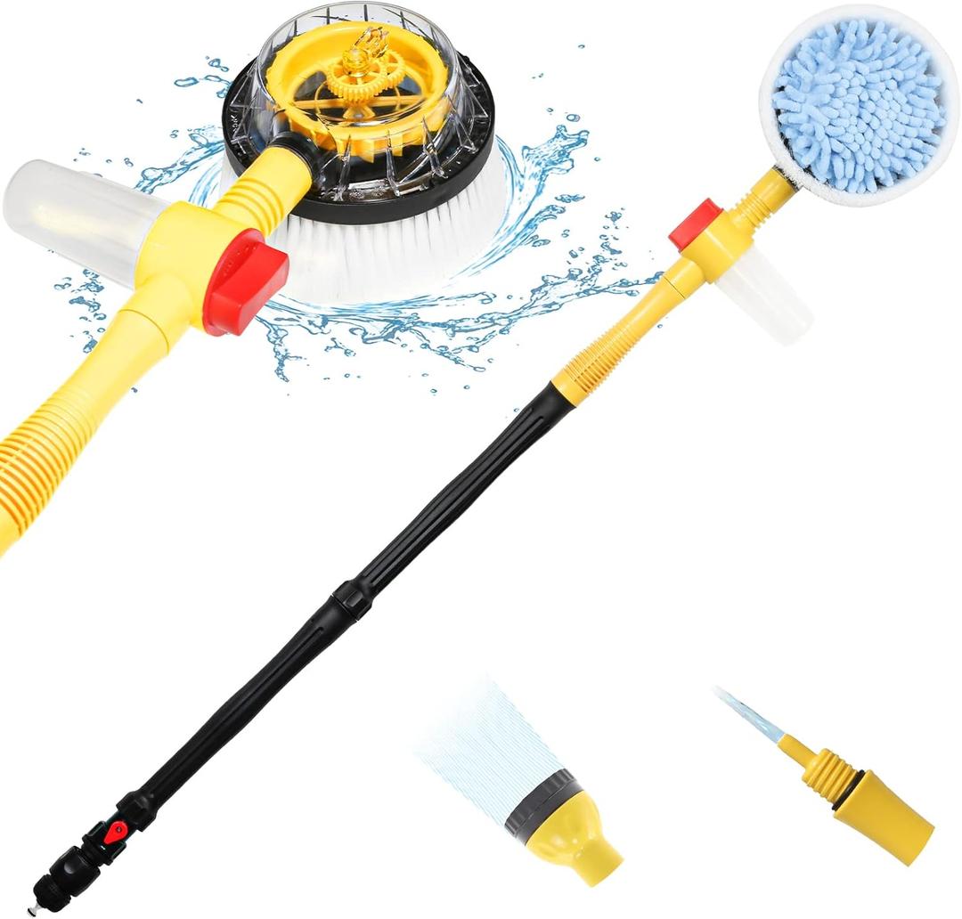 Rotating Car Wash Brush, Car Wash Brush with Long Handle,Automatically Foams Car Wash Kit with Car Cleaning Brush,Pressure Washer Gun and Hose Nozzle for Cars,Yards,Gardens,Pets etc