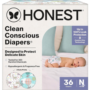 The Honest Company Comfort Dry Disposable Diapers for Sensitive Skin, Hypoallergenic, Above It All + All The Alpacas, Club Box Size Newborn 36 Count