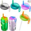 4-pack Soda Can Lids with straw, Soda Can Covers with Silicone straw BPA-Free Reusable For Fits standard For Canned Beverage, Beer, Juice,Seltzer. (Gray)