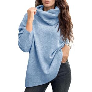 UNCLECAT Women's Oversized Turtleneck Sweaters Winter Long Sleeve Pullover (Blue, M)