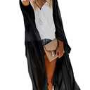 Women's Boho Long Kimono Cardigan Dusters Summer Lightweight Chiffon Sheer Beach Swimsuit Swimwear Bathing Suit Bikini Cover Ups Coverup Plus Size Resort Wear Solid Color Black Small