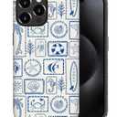 Case for iPhone 16 Pro Max, PC Hard Shell & Silicone Inner Bumper, Anti-Scratch Full-Body Cover Shockproof Slim Design -Stamps Blue Seashells Summer
