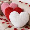 Cumule 3Pcs Valentine's Day Heart Pillows Plush Large Love Heart Pillows Red Ivory Pink Pillows for Valentines Day Living Room Bedroom Decor