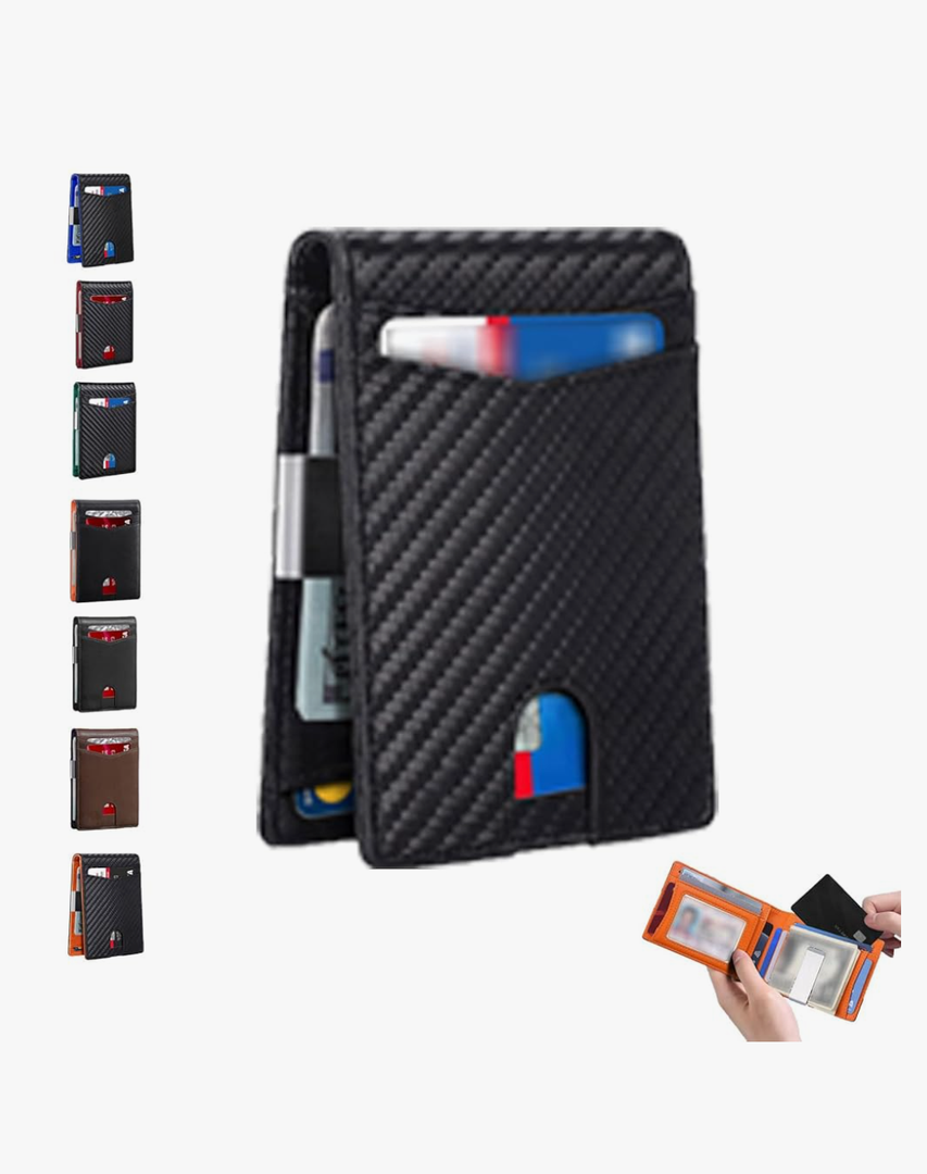 Furid  Wallet, Lanuspro Rfid Blocking Elegant Anti-Theft Leather Wallet for Business Men, Lanuspro Front Pocket Bifold Wallet with 6 Card Slots and Id Window (A Black)