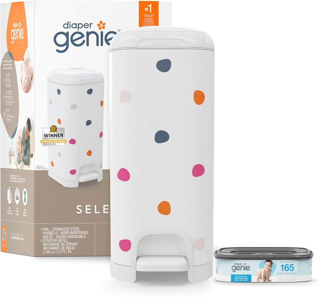 Diaper Genie Select Pail (Multi-Color Polka Dot) is Made of Durable Stainless Steel